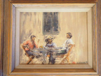 Vente aux enchères S. W. BRODE. "La discussion". Pastel signé en bas à droite. Dim. 21,5 