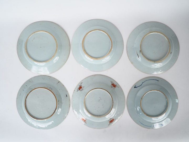 Ensemble de 6 assiettes en porcelaine Compagnie des Indes  (3 en émaux