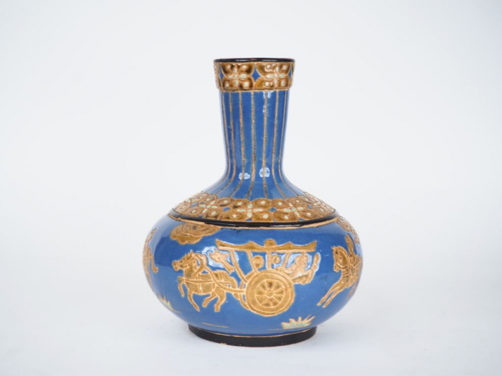Vase pansu à col évasé en terre cuite vernissée de Bien Hoa, décor en 