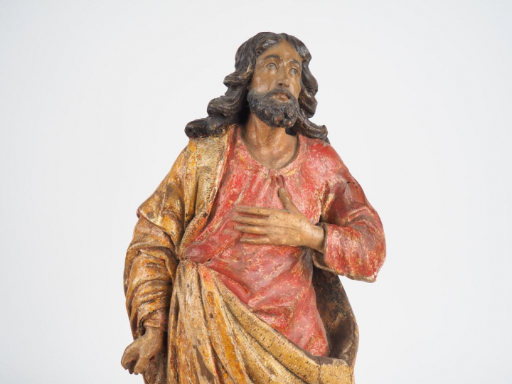 Sculpture fin XVIIIème début XIXème en bois polychrome "Saint Joseph" 
