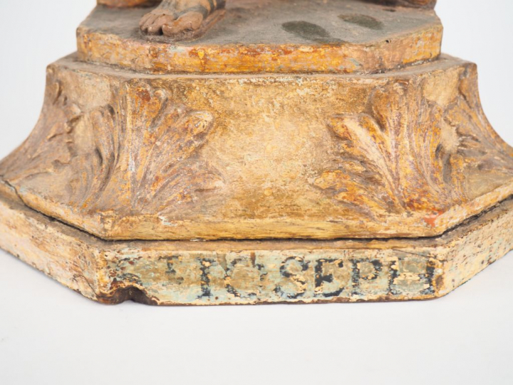 Sculpture fin XVIIIème début XIXème en bois polychrome "Saint Joseph" 