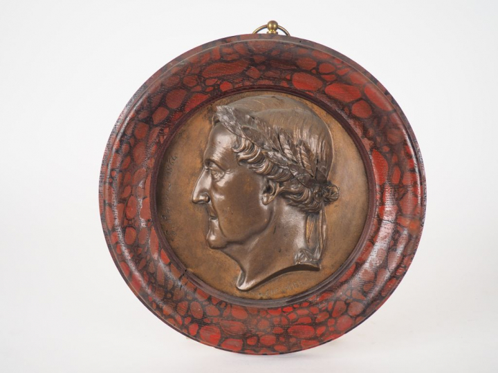 CHEVALIER. "portrait de G. Rossini" Plaque en bronze en tondo datée 18