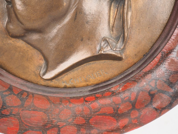 CHEVALIER. "portrait de G. Rossini" Plaque en bronze en tondo datée 18