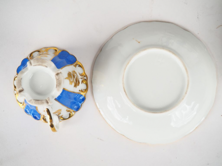 Service à thé Napoléon III en porcelaine de Paris, bleue, blanche et d