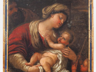 Vente aux enchères Ecole XVIIème.  "Vierge à l'enfant et St Jean Baptiste".  Huile sur to