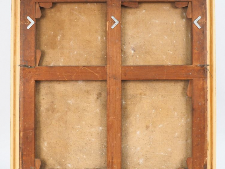 Ecole XVIIème.  "Vierge à l'enfant et St Jean Baptiste".  Huile sur to