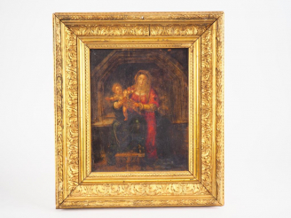 Vente aux enchères Ecole française XVIIIème.  "Vierge à l'enfant" Huile sur cuivre Dim. 2