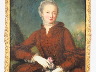 Vente aux enchères Ecole française XVIIIème.  "Portrait d'élégante" Huile sur toile (rest