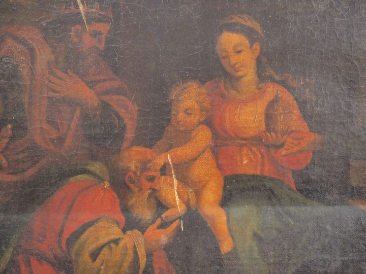 Ecole française fin XVIIIème. "Adoration des mages" Huile sur carton, 