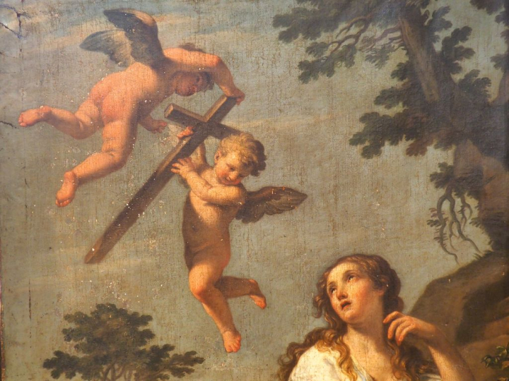 Ecole française XVIIIème.  "Apparition des Saint Anges à une Sainte fe