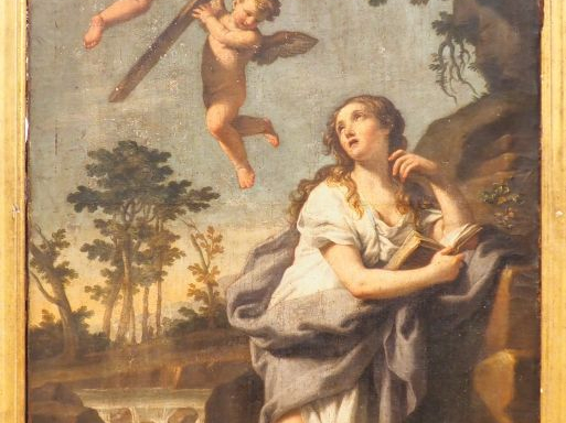 Ecole française XVIIIème.  "Apparition des Saint Anges à une Sainte fe