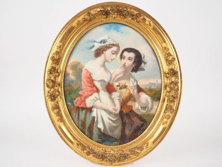 Ecole française XIXème en fixé sous verre. 2 tableaux figurant des jeu