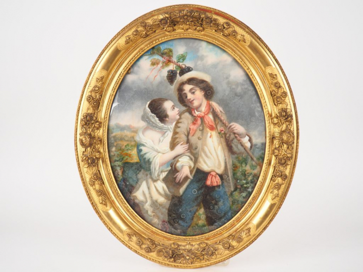 Ecole française XIXème en fixé sous verre. 2 tableaux figurant des jeu