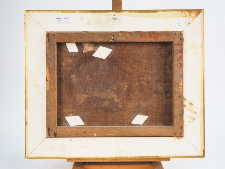 Ecole orientaliste XXème. "Guerriers arabes". Huile sur toile Dim. 31 