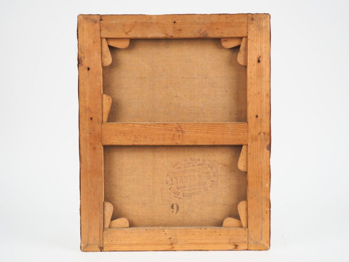 Ecole française XIXème.  "Portrait de fillette à la robe rose" Huile s