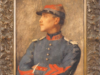 Vente aux enchères MANI BENNER. "Portrait de militaire". Huile sur toile, signée en haut 