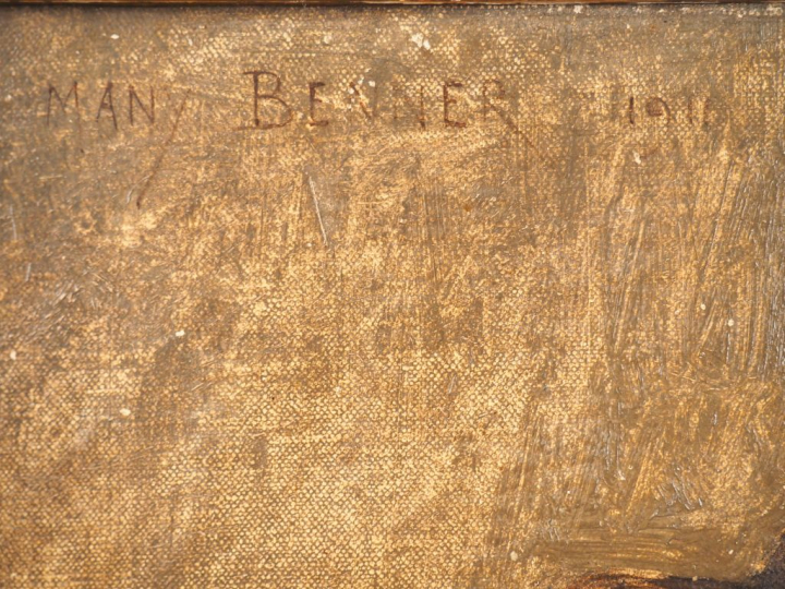 MANI BENNER. "Portrait de militaire". Huile sur toile, signée en haut 