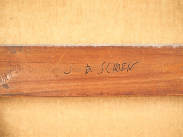 SCHOEN. "Portrait d'élégante en pied". Huile sur toile, signée en bas 