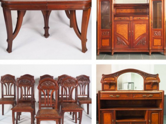 Vente aux enchères Mobilier de salle à manger Art Nouveau en acajou et loupe de Thuya à d