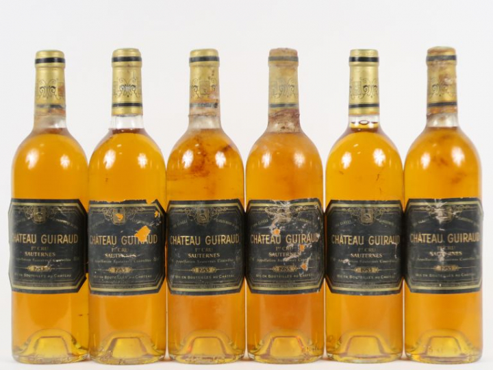 6 BOUTEILLES CHÂTEAU GUIRAUD 1er CC SAUTERNES - 1985 - 5 BG/1 LB/ETLA