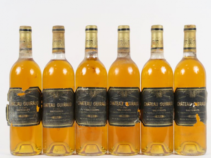 6 BOUTEILLES CHÂTEAU GUIRAUD 1er CC SAUTERNES - 1985 - 4 BG/ LB/EA