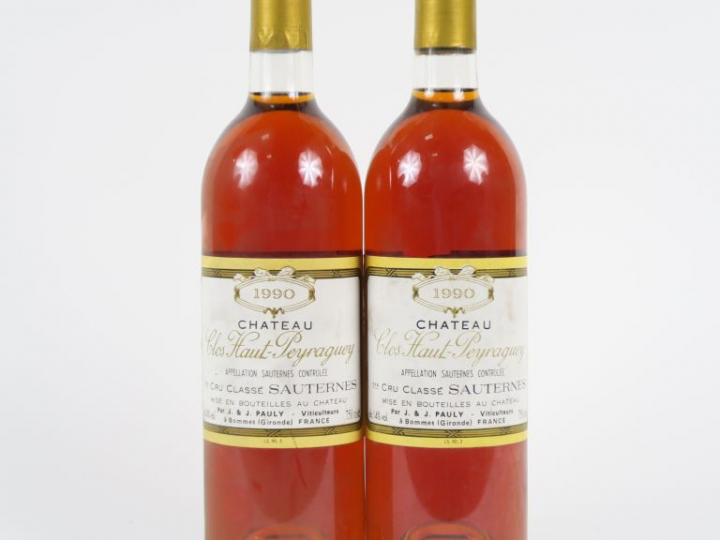 2 BOUTEILLES CLOS HAUT PEYRAGUEY CC SAUTERNES - 1990 