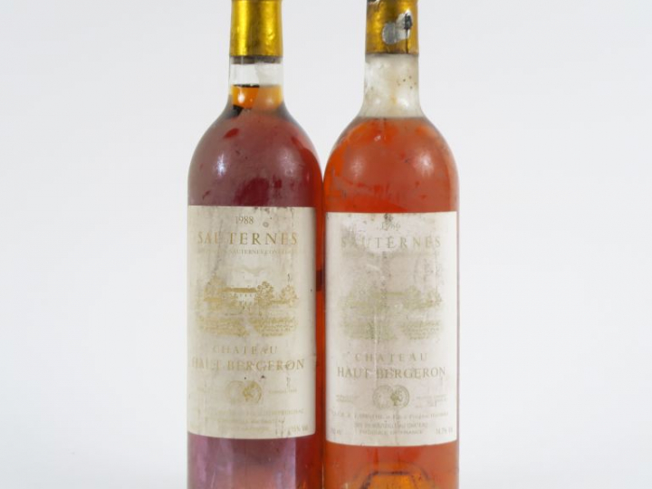 2 BOUTEILLES CHÂTEAU HAUT BERGERON SAUTERNES - 1 de 1986 LB/1 de 1988 