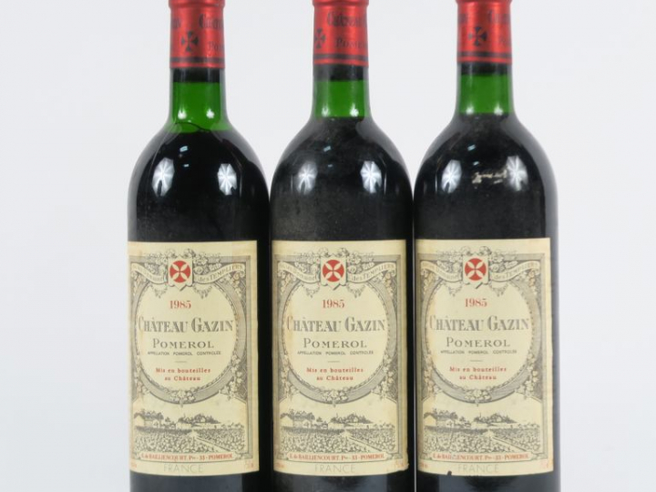 3 BOUTEILLES CHÂTEAU GAZIN POMEROL - 1985 - 2 BG/1 LB