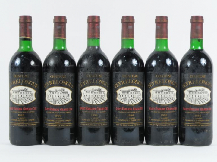 6 BOUTEILLES CHÂTEAU PEYRELONGUE GC ST EMILION - 1986 - 3 BG/3 LB
