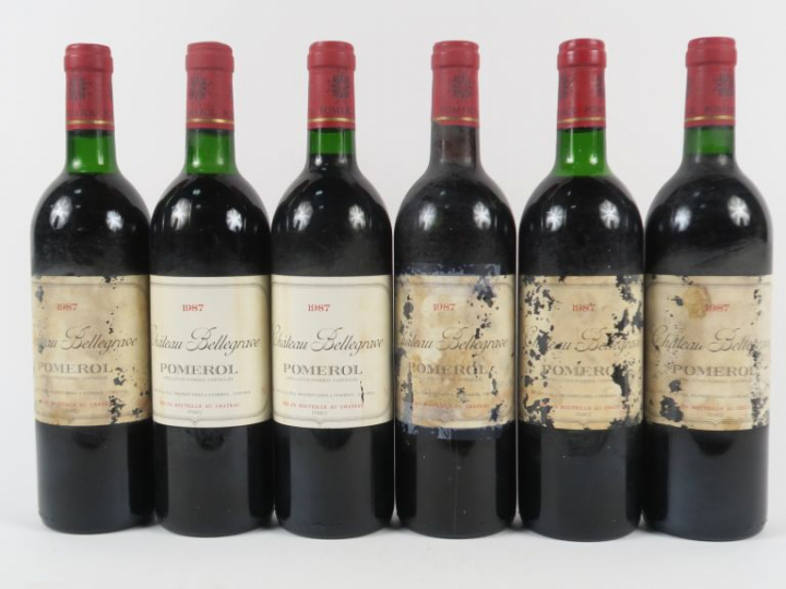 6 BOUTEILLES CHÂTEAU BELLEGRAVE POMEROL - 1987 - 3 BG/3 LB/4 EA
