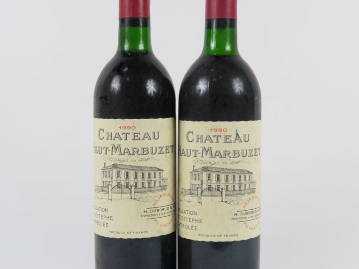 2 BOUTEILLES CHÂTEAU HAUT MARBUZET ST ESTEPHE - 1990 - 1 BG/1 LB