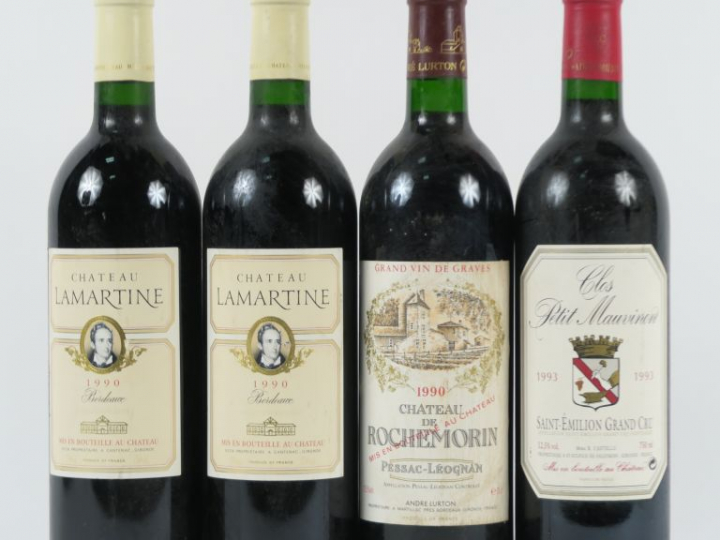 4 BOUTEILLES : 2 CHÂTEAU LAMARTINE BORDEAUX 1990 - 1 CHÂTEAU DE ROCHEM