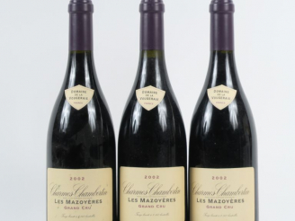 Vente aux enchères 3 BOUTEILLES CHARMES CHAMBERTIN GC 'LES MAZOYERES' DOMAINE DE LA VOUGE