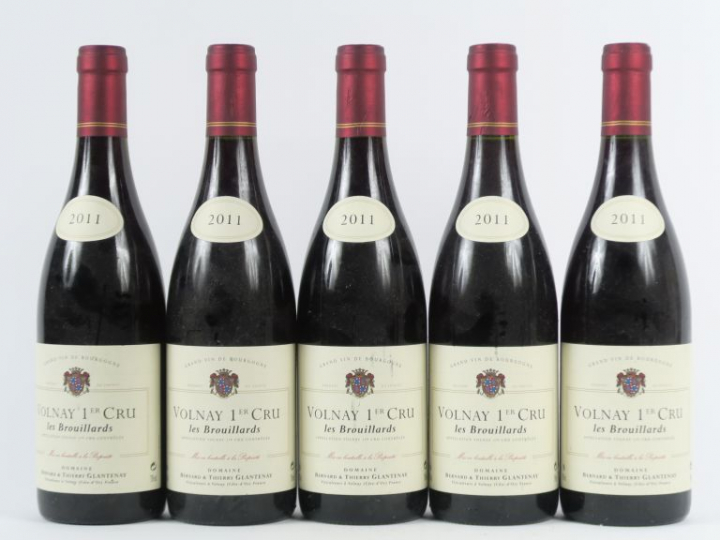 5 BOUTEILLES VOLNAY 1er CRU 'LES BROUILLARDS' DOMAINE GLANTENAY - 2011