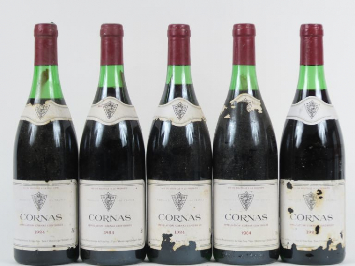 5 BOUTEILLES CORNAS CAVE DE TAIN L'HERMITAGE - 1984 - 1 à 4 CM/2 ELA