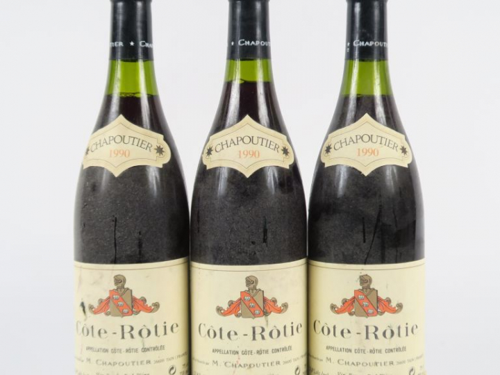 3 BOUTEILLES CÔTE ROTIE CHAPOUTIER - 1990 - 1 ETLA