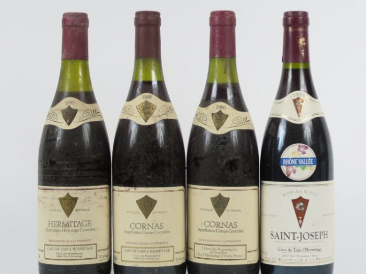 4 BOUTEILLES CAVE DE TAIN L'HERMITAGE : 2 CORNAS 1986 - 1 HERMITAGE 19