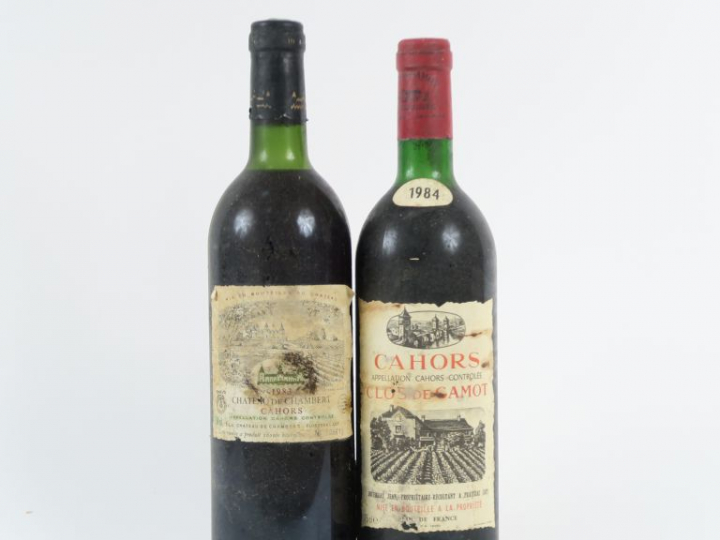 2 BOUTEILLES CAHORS : 1 CLOS DE GAMOT 1984 LB - 1 CHÂTEAU DE CHAMBERT 