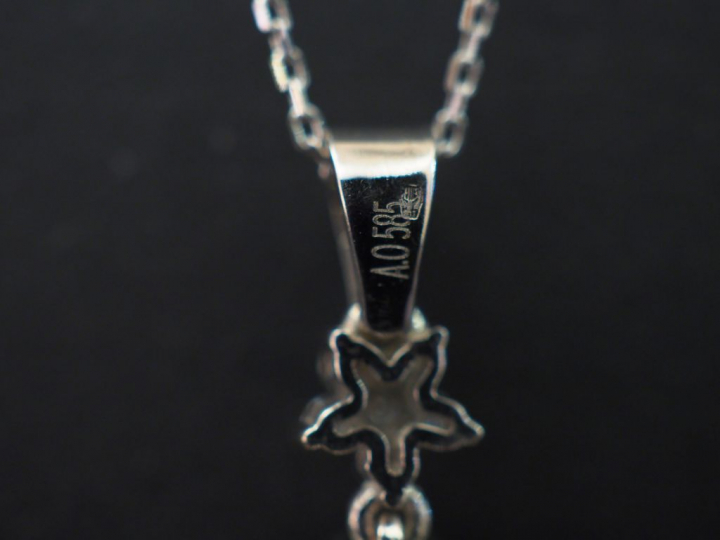 Pendentif en forme de fleur et sa chaine en or blanc 14k, serti en son