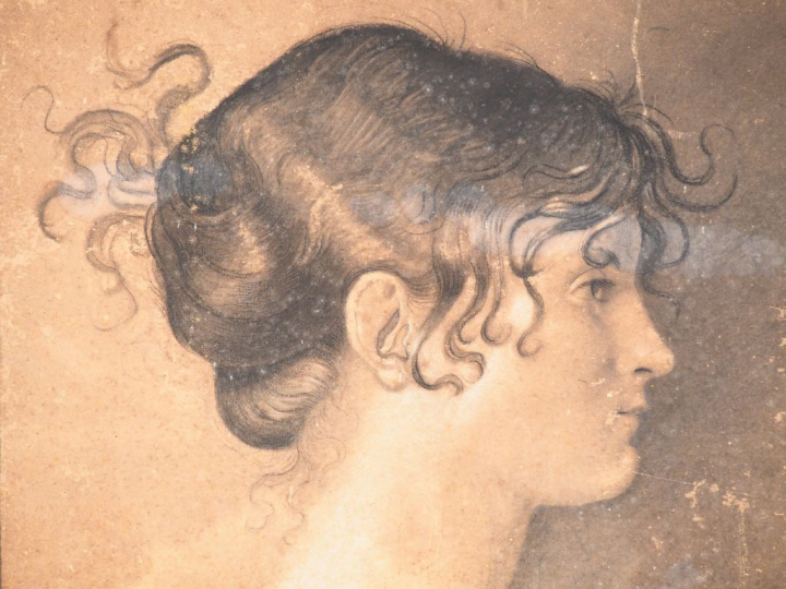 Ecole française vers 1800. "Portrait d'Elisa". Dessin rehaussé. Dim. 5