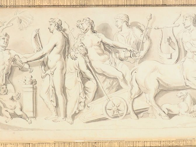 Ecole française XIXème. "Etude d'après un bas relief antique". Dim. 22