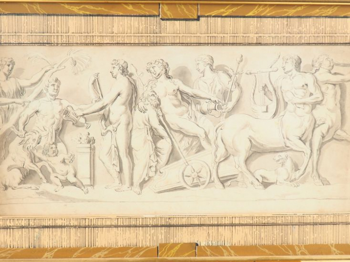 Ecole française XIXème. "Etude d'après un bas relief antique". Dim. 22