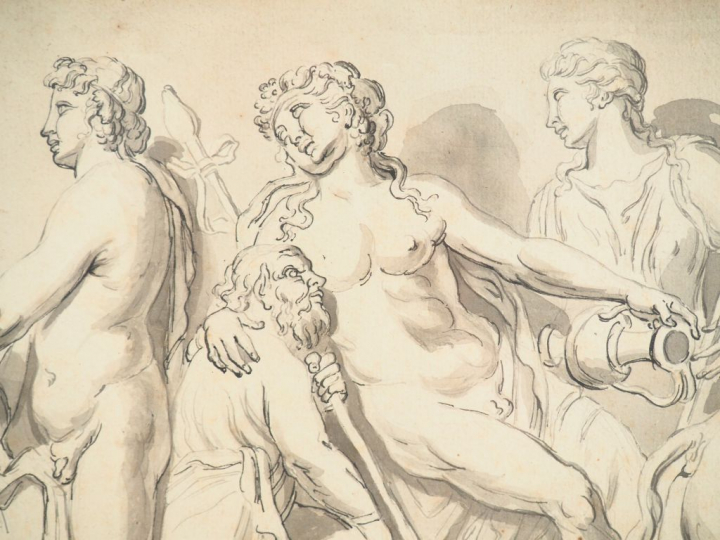Ecole française XIXème. "Etude d'après un bas relief antique". Dim. 22