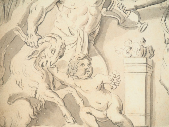 Ecole française XIXème. "Etude d'après un bas relief antique". Dim. 22