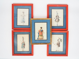 Vente aux enchères Ecole française XIXème. "Projets de costumes de théâtre". Suite de 5 D