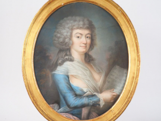 Vente aux enchères Ecole française fin XVIIIème. "Portrait en médaillon de musicienne". P