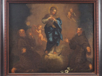 Vente aux enchères Ecole française ou italienne début XVIIIème. "Vierge en majesté entour