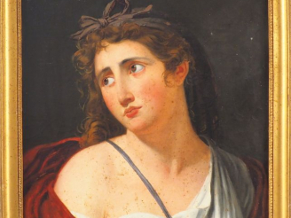 Vente aux enchères Ecole française XIXème. "Portrait de jeune femme à l'antique". Huile s