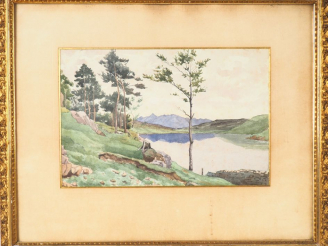 Vente aux enchères Ecole fin XIXème début XXème. "Vue de Portree, île de Sky". Aquarelle,