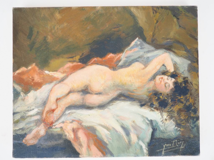 Yves DIEY. "Odalisque". Huile sur toile signée en bas à droite. Dim. 2